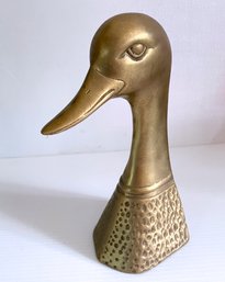 Large Mid Century Brass Mallard Duck Head Sculpture Bookend