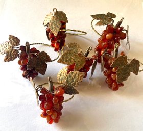 Six Grape And Brass Napkin Rings