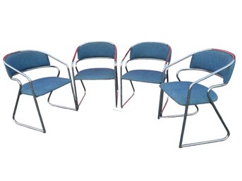 Four Vintage Contemporary Lowenstein Metal Frame Arm Chairs.