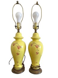 Pair Of Ceramic Decorative 28' Tall Table Lamps. With Cherry Blossom Decoration.
