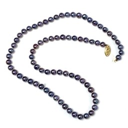 Black Pearl Necklace With Rose And Purple Hues Hand Knotted With 14k Clasp 17 1/2' Long