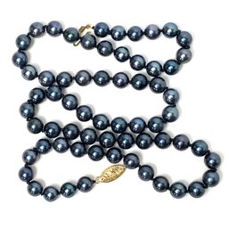 Black Pearl Necklace Hand Knotted With 14k Clasp 18 1/2' Long