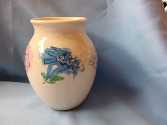 Tiffany Vase 7.5 Tall Very Pretty Porcelain Tiffany Vase With Various Colored Flowers Painted On It.