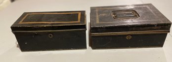 Two Antique Banker's Boxes With Gold Painted Trim