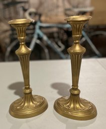 Two Weighted Metal Candlesticks -- 12.5 Inches High