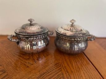 Two Silver Plate Crocks With Lids