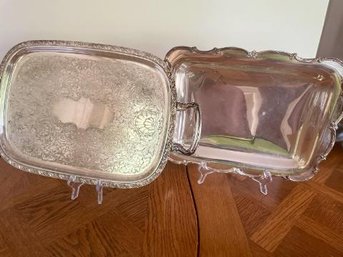 Two Silver Plate Rectangular Serving Trays