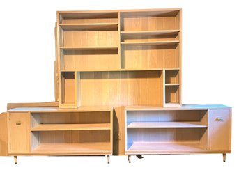 Three Piece MCM  Blonde Wood Shelving Storage Units
