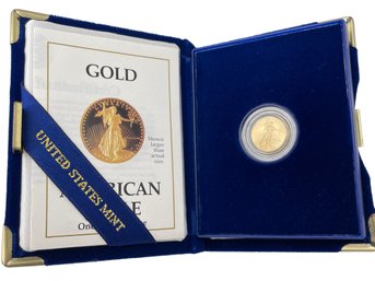 1988 American Eagle, One Tenth Ounce Gold  Bullion Coin. $5 Dollar Gold Coin.