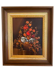 Oil Painting On Canvas Of Vase With Flowers Signed By Artist In Wooden Frame