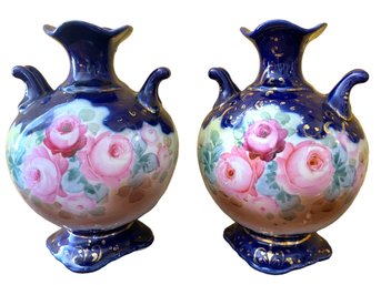 Pair Of 7' Tall Hand Painted Vintage Ceramic Vases.