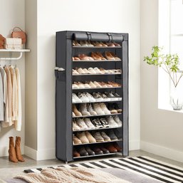 New In Box Gray Enclosed Shoe Rack 34.6 X 11 X 63 Inches