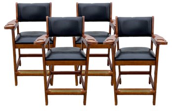 A Set Of 4 Modern Bar Stools In Leather With Drink Holder Handles