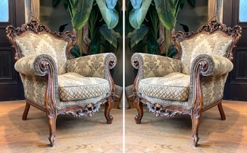 A Pair Of Early 19th Century Victorian Carved Walnut And Fruitwood Armchairs
