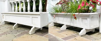 A Pair Of Large Painted Wood, Lined Flower Boxes - And Live Plants!