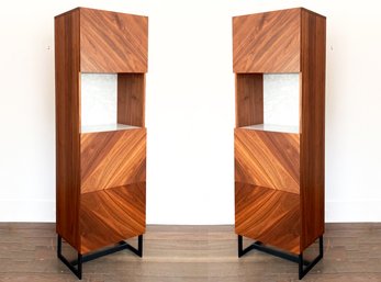 A Pair Of Modern Teak And Marble Bar Cabinets By CB2