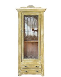 Leaded Glass Front Parisian Chic Storage Cupboard With Arched Finial Crown