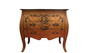 Bombe Chest With Stenciled Details And Honed Black Absolute Granite Top