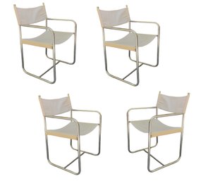 Four 1970s Chrome And Leather Sling Chairs From Work Bench In NYC