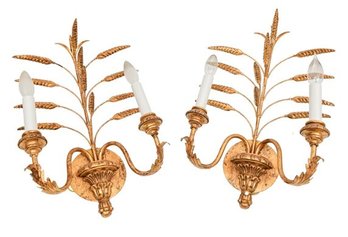 The Federalist Gilt Wheat Metal Two Arm Wall Sconces