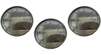 Set Of Three Chapelle Iron Smoky Glass Webbed Wall Mirrors (RETAIL $384)