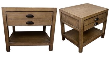 Pair Of Pottery Barn Architect's Reclaimed Wood End Tables