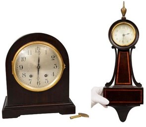 Vintage Seth Thomas Clock Co. Dover Banjo Clock And Mahogany Mantel Clock With Key