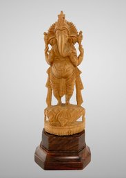 11 Tall Hindu God Ganesha Standing On A Lotus Statue Hand Carved In Sandalwood