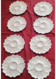 Set Of 8 White Majolica Artichoke Plates From Portugal, Embossed Artichoke Pattern