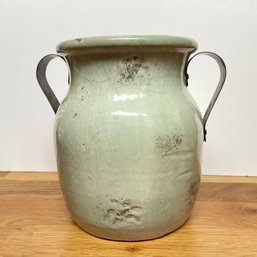 Pottery Barn Sage Jug With Rustic Brown Handles