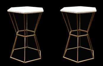 Set Of 2 Tozai Marble  Hexagon Gold Tables