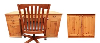 Pine Desk And Arm Chair Plus Two-Door Cabinet