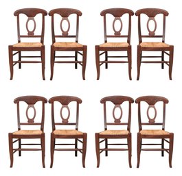 8 Pottery Barn Napoleon Dark Walnut Finish Wood Side Chairs With Rush Seats
