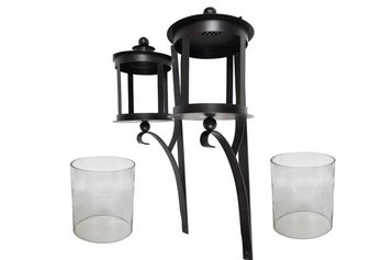 Pair Of Crate & Barrel Iron Hanging Wall Blown Glass Hurricane Lantern Candle Holders