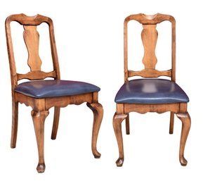 A Pair Of  Jasper Seating Company Queen Anne Style Leather Cushion Chairs