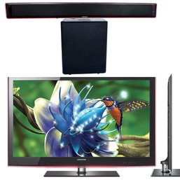 Samsung 46' Television (Model No. UN46B6000VF) With Stand, Subwoofer, Sound Bar And Remote