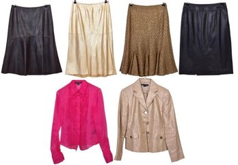 Collection Of Lafayette 148 Clothing - Leather Skirts, Knit Skirt, Silk Blouse And Blazer (Size 4)