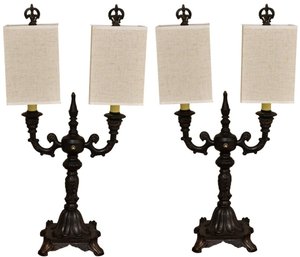 Pair Of 'The Bombay Company' Double Arm Candlestick Table Lamps