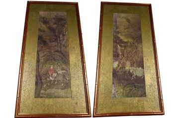 Pair Of Chinese Sung Dynasty 'The Tribute Horse' Framed Diptych Prints (1 Of 2)