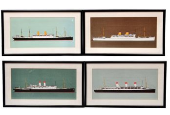 Set Of Four Framed Stencils Of Vintage Steam Ships