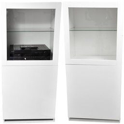Pair Of Ikea Besta Storage Media Cabinets With Glass Door