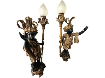 Vintage Blackamoor Lighted Bronze Statues - A Pair