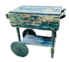 Distressed / Highly Desirable 'shabby Chic'  Blue /Green  Vintage Wood Tea Cart