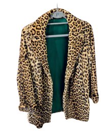 Wow!!! Genuine Leopard Vintage Fur Coat With Green Satin Lining - Very Rare!!