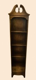 Circa 1940's Or Early 50's Custom Made Narrow Bookcase With Swan Neck Pediment In Walnut Finish