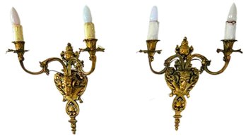 Pair Of Magnificent Italian Neoclassical Style Brass Ram's Head Wall Sconces