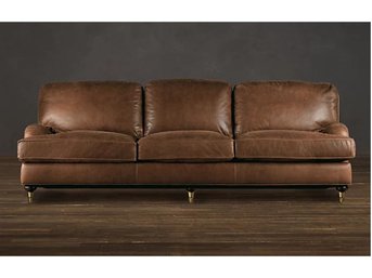 Restoration Hardware  Luxe Leather English Roll Arm Sofa On Casters