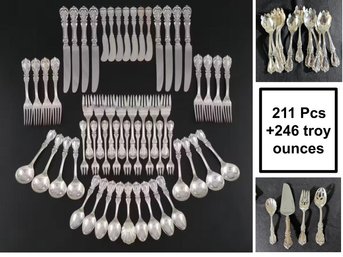 Large Lot Of Reed & Barton Sterling Silver Flatware - Burgundy Pattern 211 Pcs  246 T.oz