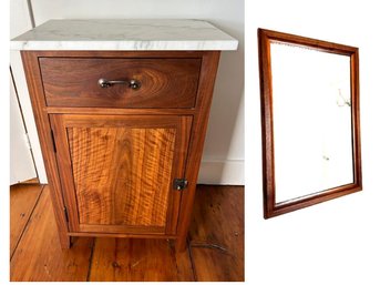 Handmade Walnut Storage Cabinet With Marble Top And Coordinating Mirror