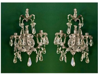 Pair Of Candle Sconces With Crystals